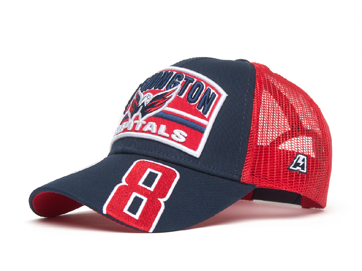 Бейсболка "NHL Washington Capitals" №8 сине-красная с сеткой 52-54