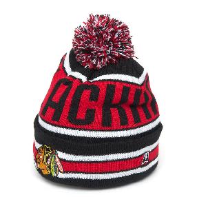Шапка "NHL Chicago Blackhawks" с помпоном черно-красная 55-58