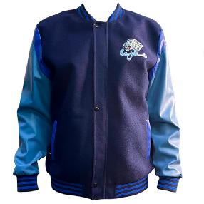 Куртка бомбер с кожаными рукавами ХК Барыс темно-синий/синий