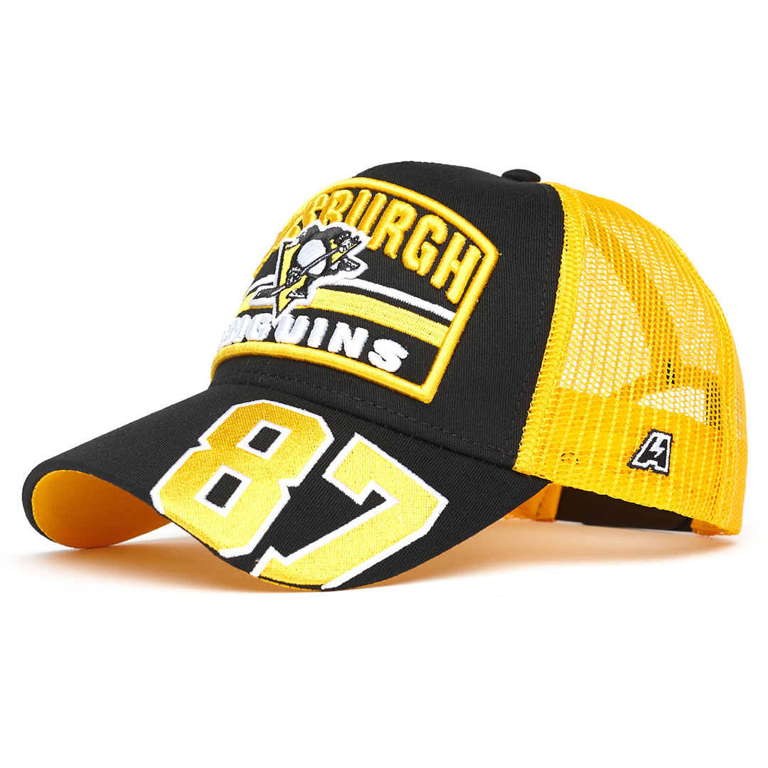 Купить Бейсболка "NHL Pittsburgh Penguins" №87 черно-желтая с сеткой 55-58 в Казахстане — Hockey1.kz