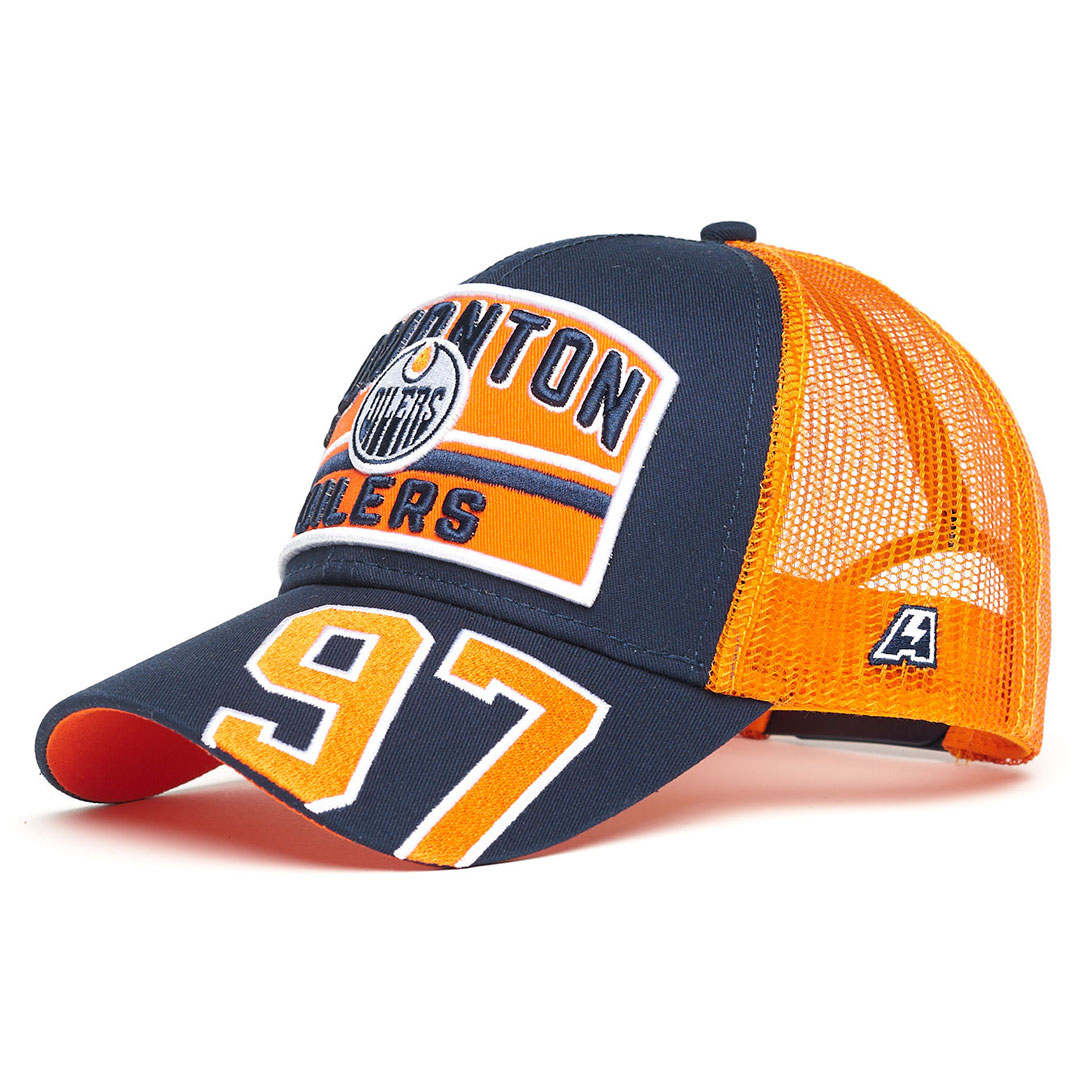 Бейсболка "NHL Edmonton Oilers" №97 сине-оранжевая с сеткой 55-58