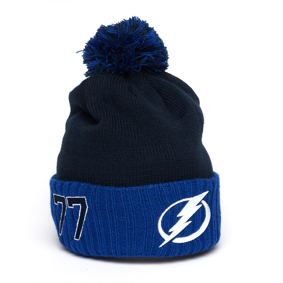 Купить Шапка "NHL Tampa Bay Lightning" №77 с помпоном с вышивкой синяя в Казахстане — Hockey1.kz