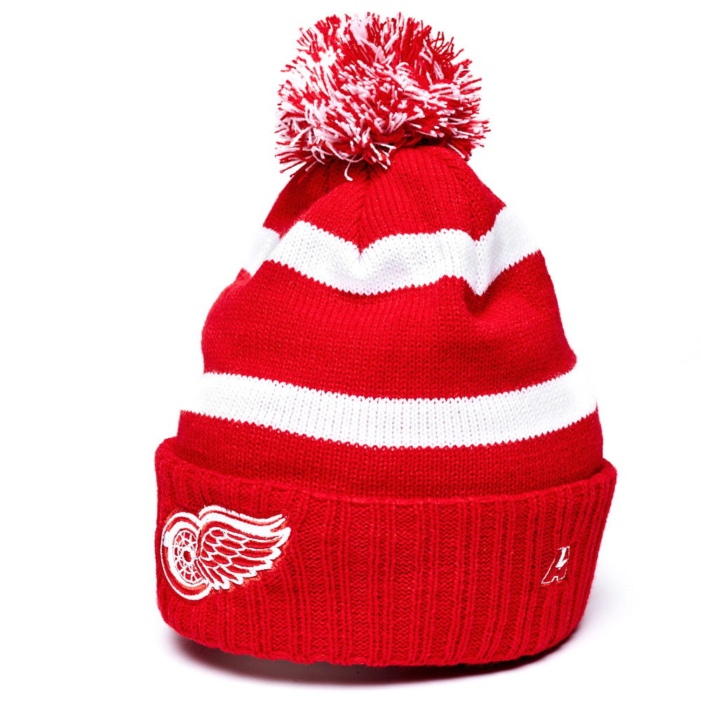 Шапка "NHL Detroit Red Wings" с помпоном с вышивкой бел-красн (подростковая)