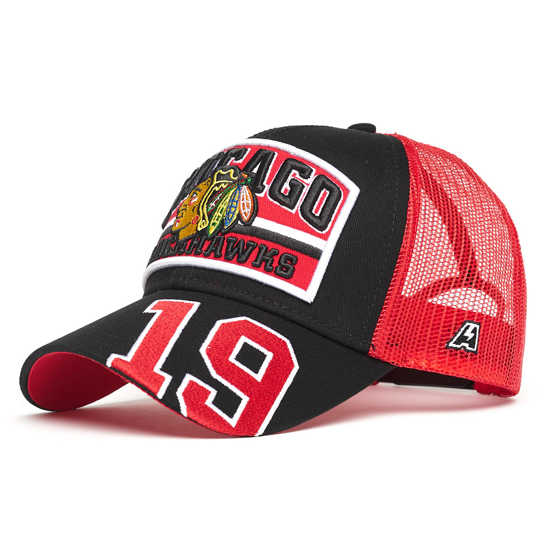 Купить Бейсболка "NHL Chicago Black Hawks" №19 черно-красная с сеткой 55-58 в Казахстане — Hockey1.kz