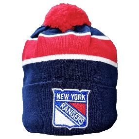 Шапка NHL New York Rangers с помпоном на флисе сине-бело-красная