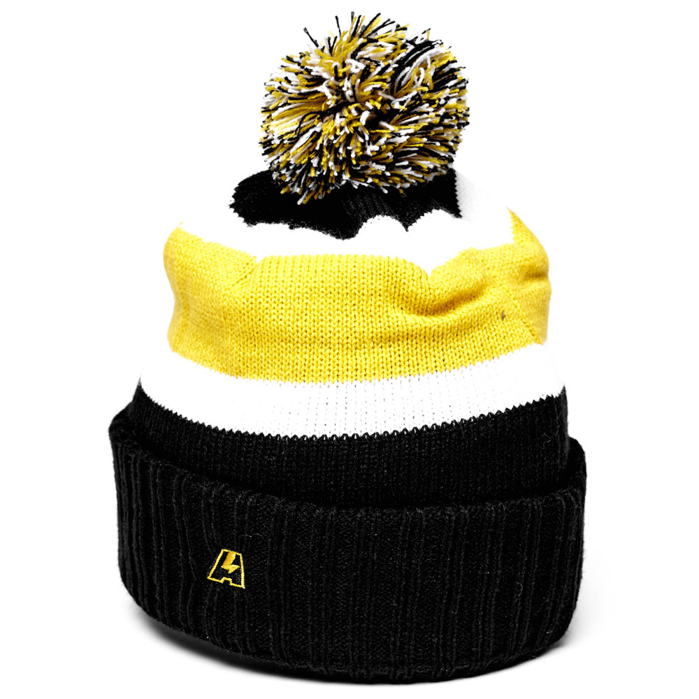 Шапка "NHL Pittsburgh Penguins" с помпоном с вышивкой желт-бел-черн (подростковая)