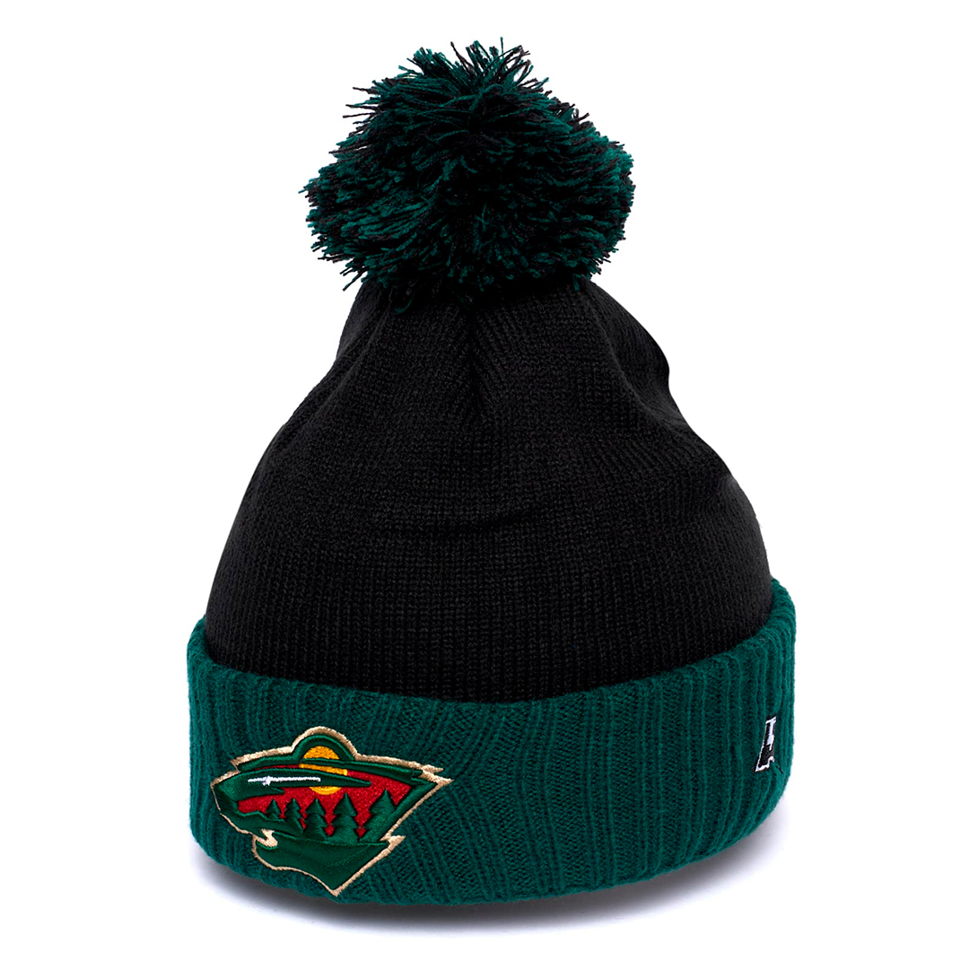 Купить Шапка "NHL Minnesota Wild" с помпоном с вышивкой черно-зеленая в Казахстане — Hockey1.kz