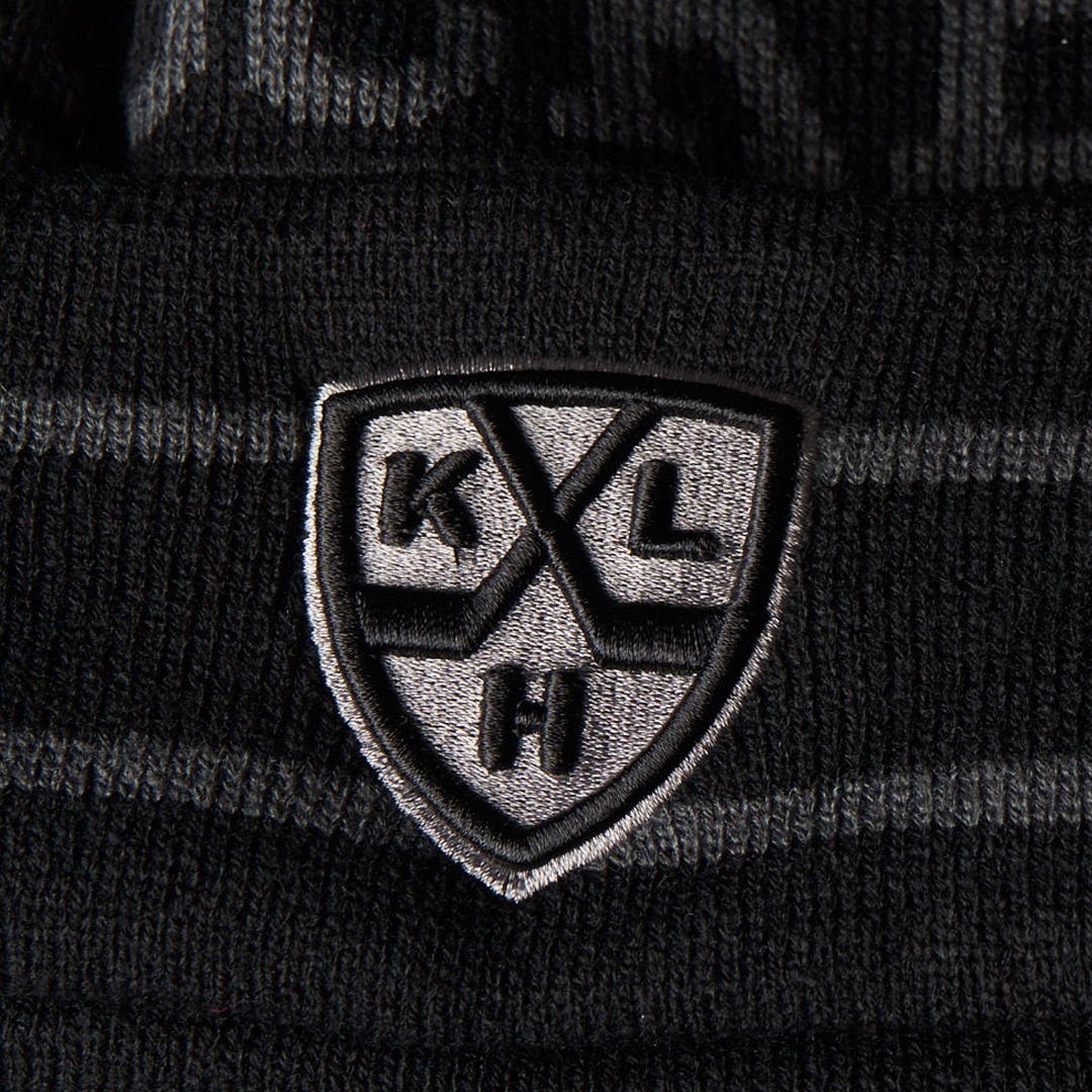 Шапка "KHL" (Steel Collection) с помпоном с вышивкой серо-черная