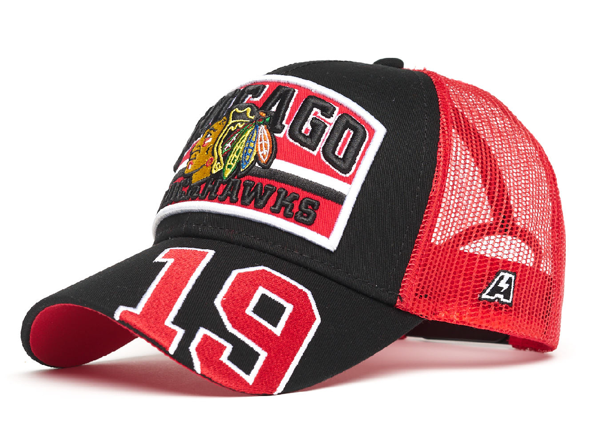 Бейсболка "NHL Chicago Black Hawks" №19 черно-красная с сеткой 55-58