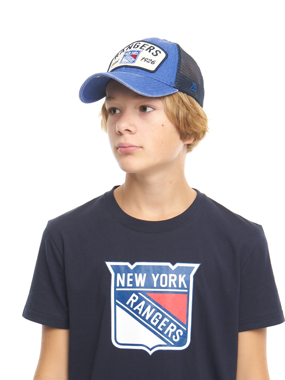 Бейсболка "NHL New York Rangers Hockey Est. 1926" сине-черная с сеткой 52-54
