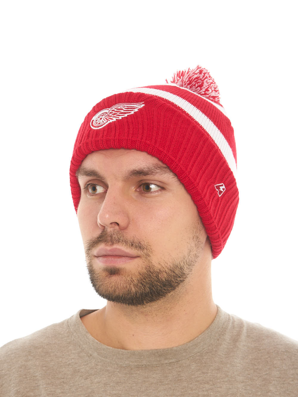 Шапка "NHL Detroit Red Wings" с помпоном с вышивкой красно-белая