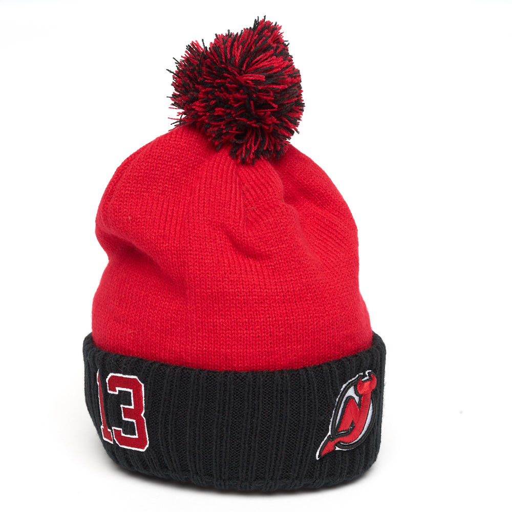 Купить Шапка "NHL New Jersey Devils" №13 с помпоном с вышивкой черно-красная в Казахстане — Hockey1.kz