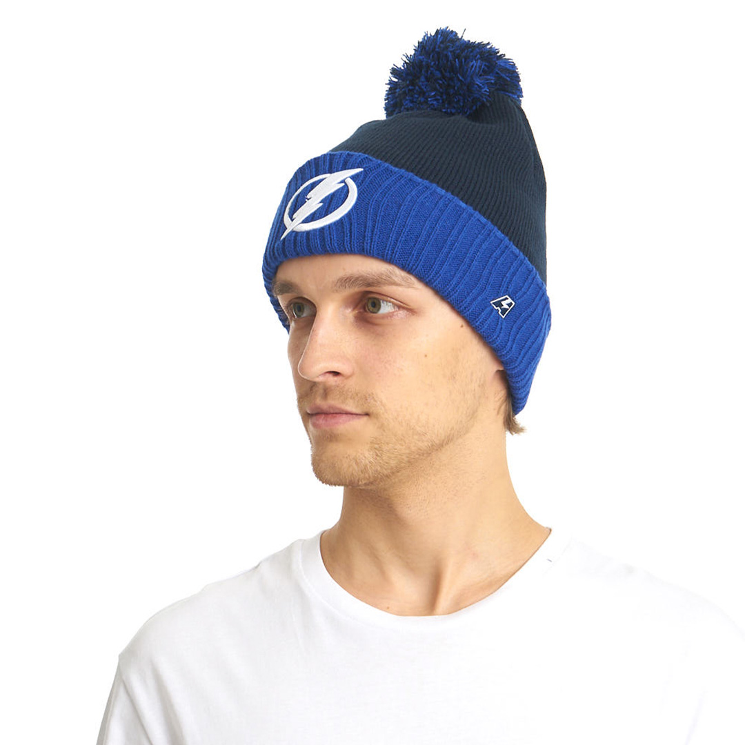 Шапка "NHL Tampa Bay Lightning" №88 с помпоном с вышивкой синяя