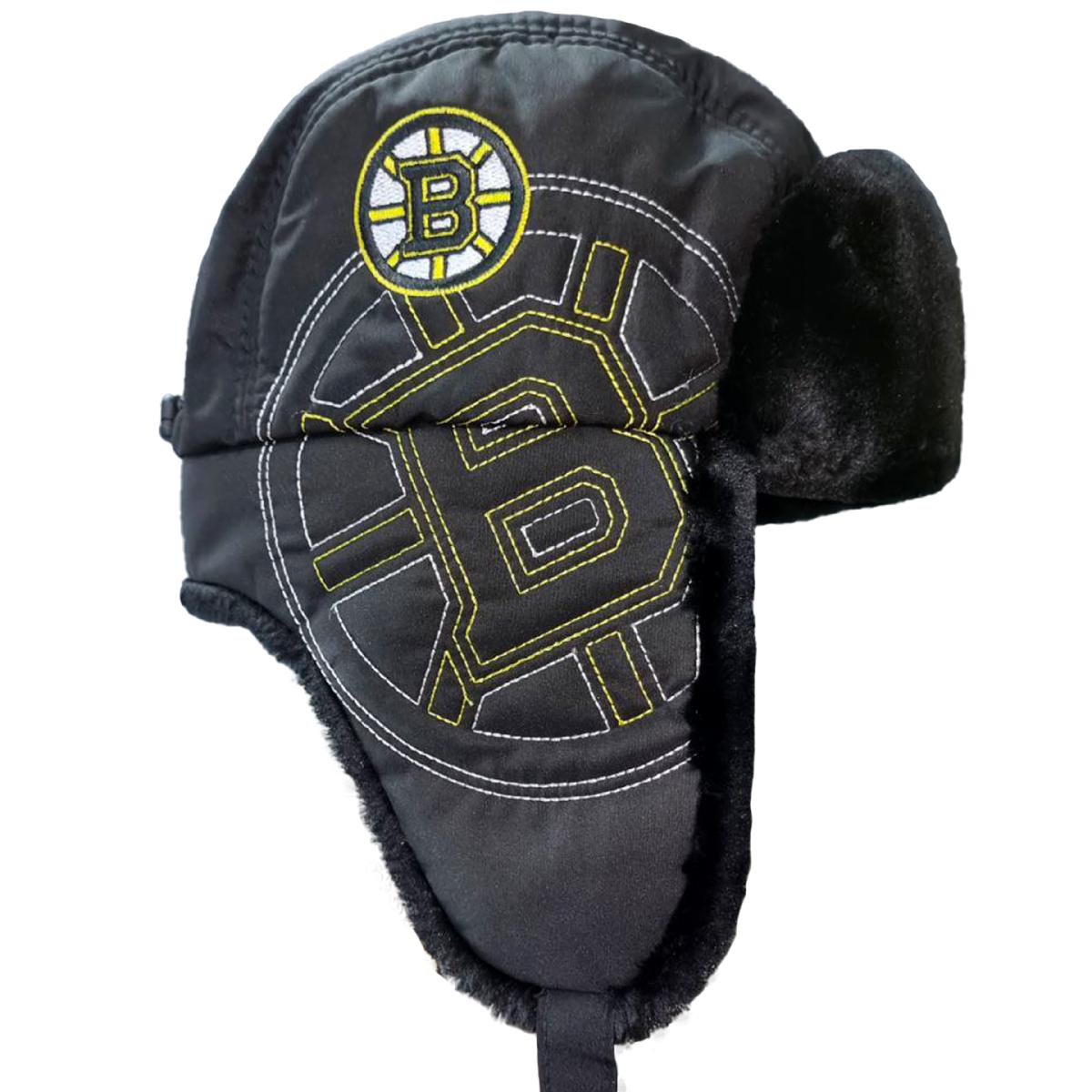 Шапка-ушанка Boston Bruins с вышивкой черная