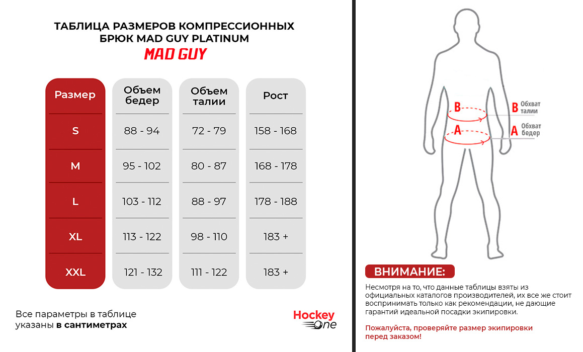 Таблица размеров Брюки компрессионные с раковиной Mad Guy Platinum взрослые