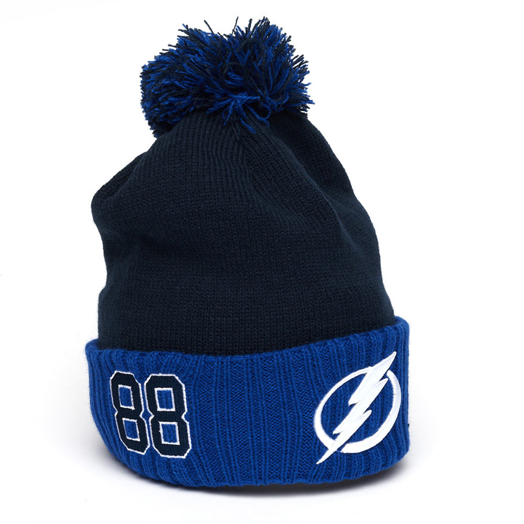 Шапка "NHL Tampa Bay Lightning" №88 с помпоном с вышивкой синяя