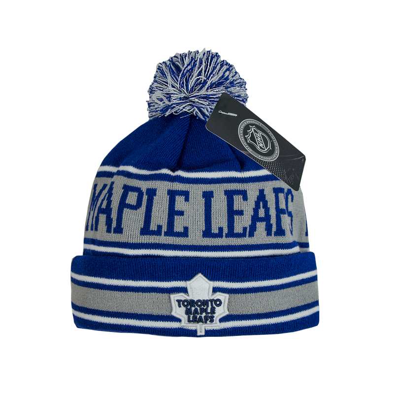 Купить Шапка "NHL Toronto Maple Leafs" с помпоном с вышивкой серо-синяя в Казахстане — Hockey1.kz