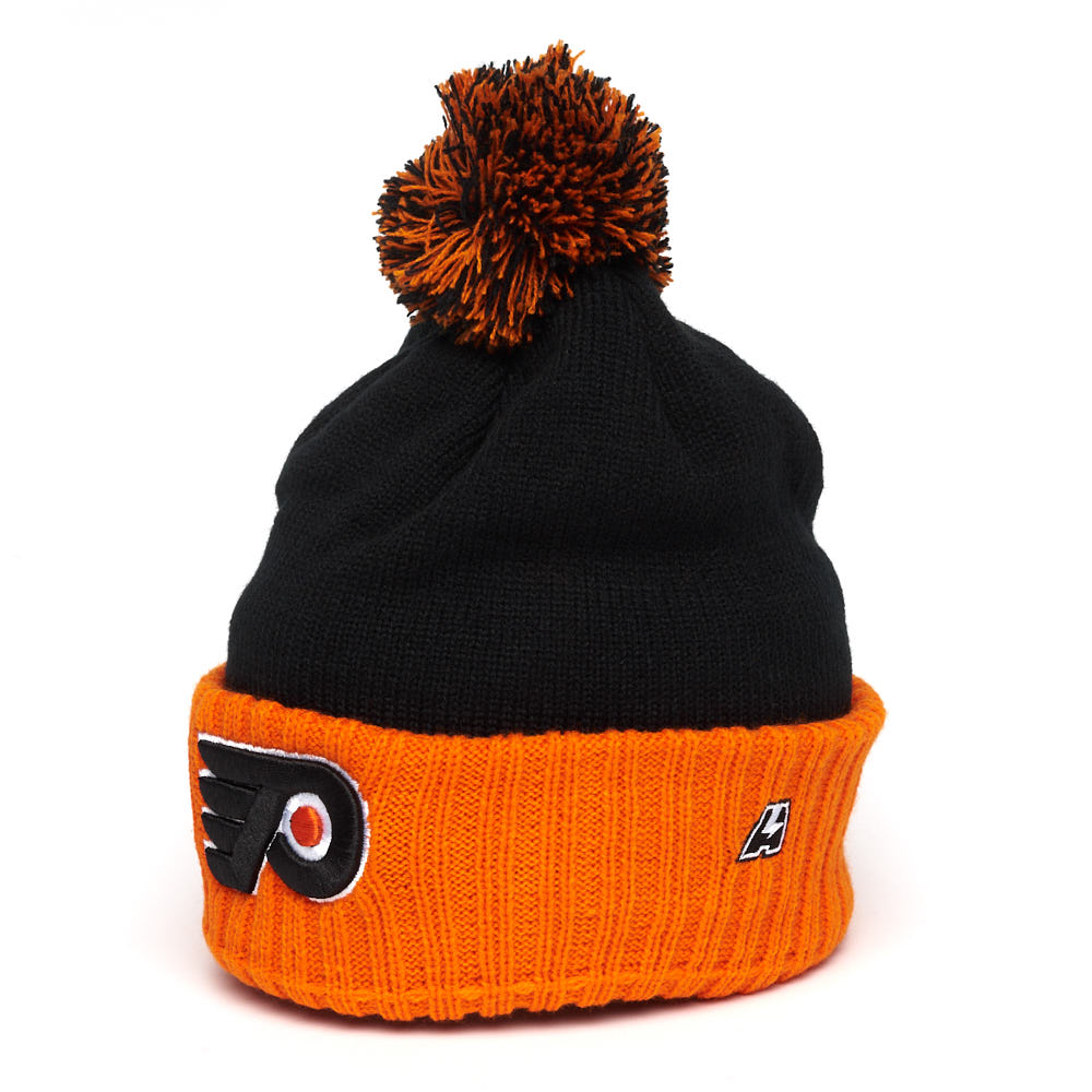 Шапка "NHL Philadelphia Flyers" №28 с помпоном с вышивкой черно-оранжевая