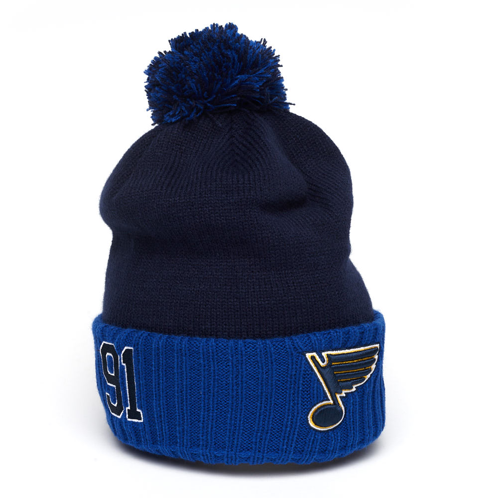 Купить Шапка "NHL Saint Louis Blues" №91 с помпоном с вышивкой синяя в Казахстане — Hockey1.kz