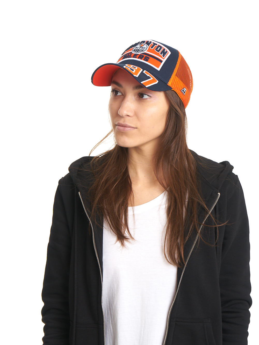 Бейсболка "NHL Edmonton Oilers" №97 сине-оранжевая с сеткой 55-58