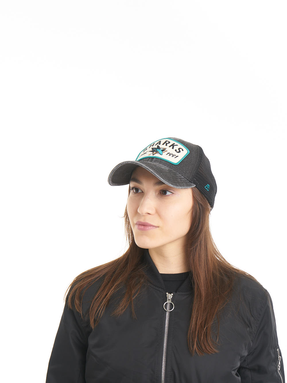 Бейсболка "NHL San Jose Sharks Hockey Est. 1991" черная с сеткой 55-58