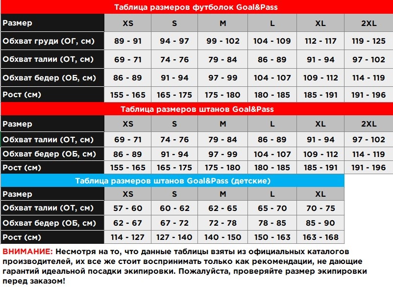 Таблица размеров