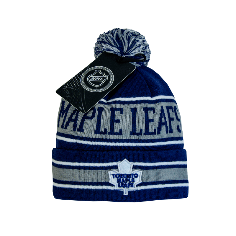 Купить Шапка "NHL Toronto Maple Leafs" с помпоном с вышивкой серо-синяя (подростковая) в Казахстане — Hockey1.kz
