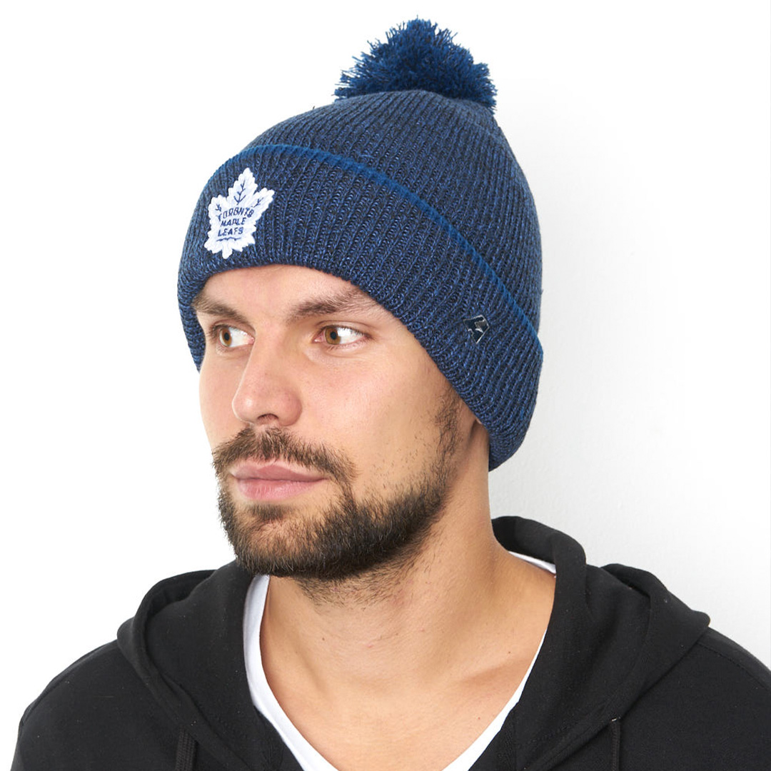Шапка "NHL Toronto Maple Leafs" с помпоном с вышивкой темно-синяя-меланж