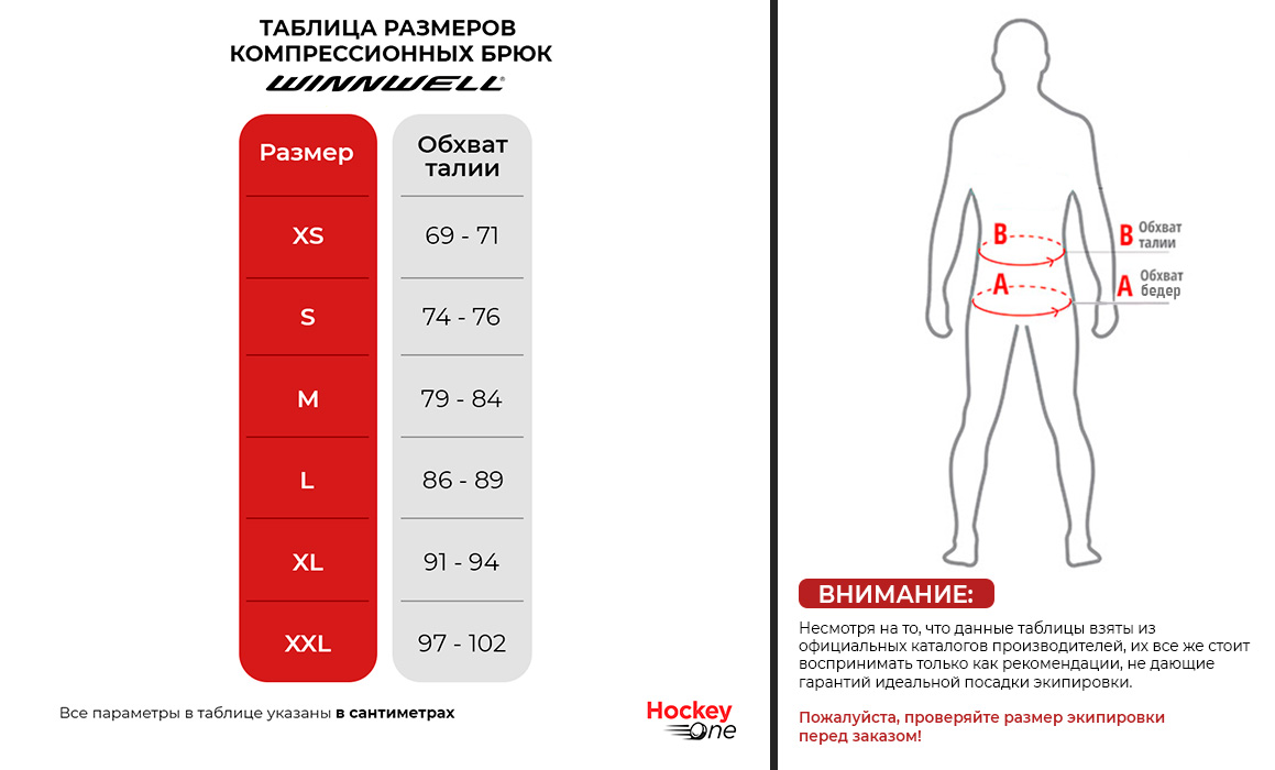 Таблица размеров Брюки компрессионные WinnWell Base Layer