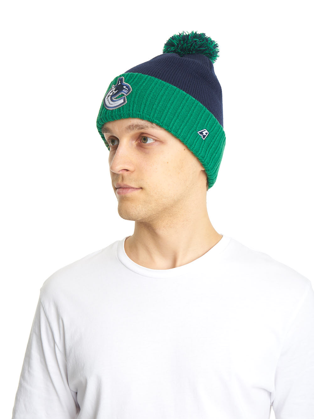 Шапка "NHL Vancouver Canucks" с помпоном с вышивкой сине-зеленая