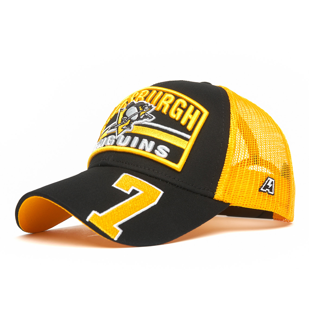 Купить Бейсболка "NHL Pittsburgh Penguins" №7 черно-желтая с сеткой 55-58 в Казахстане — Hockey1.kz