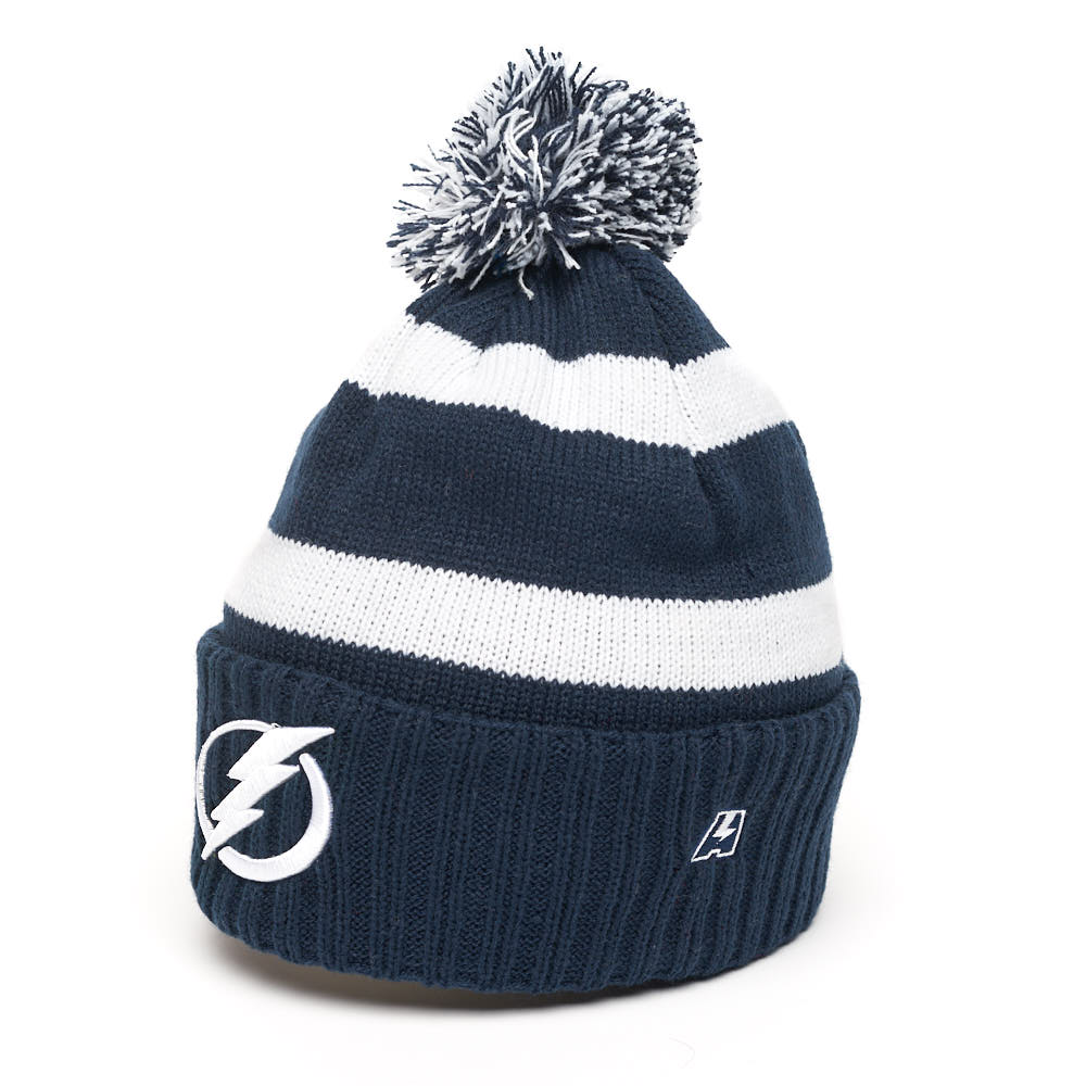 Купить Шапка "NHL Tampa Bay Lightings" с помпоном с вышивкой сине-белая в Казахстане — Hockey1.kz