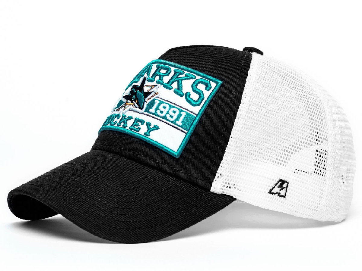 Бейсболка "NHL San Jose Sharks Hockey Est. 1991" бело-черная с сеткой