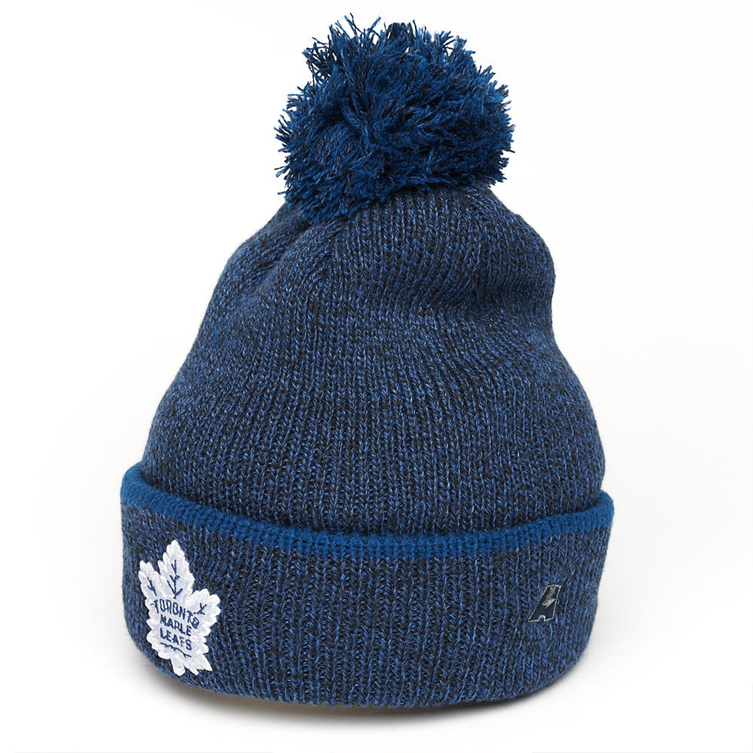 Шапка "NHL Toronto Maple Leafs" с помпоном с вышивкой темно-синяя-меланж