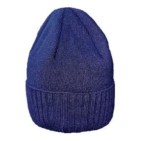 Шапка вязанная с отворотом с флисом темно-синяя