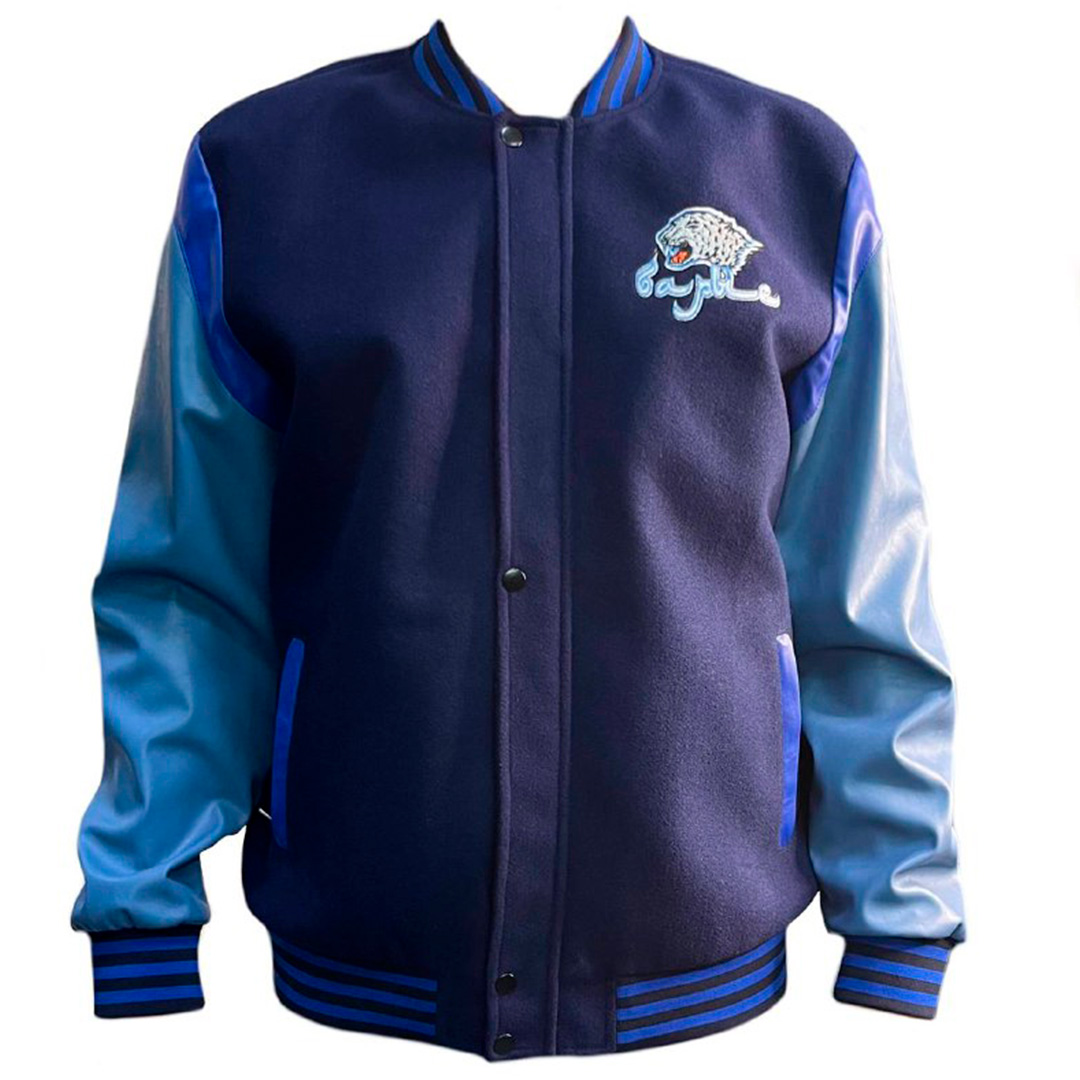 Куртка бомбер с кожаными рукавами ХК Барыс темно-синий/синий