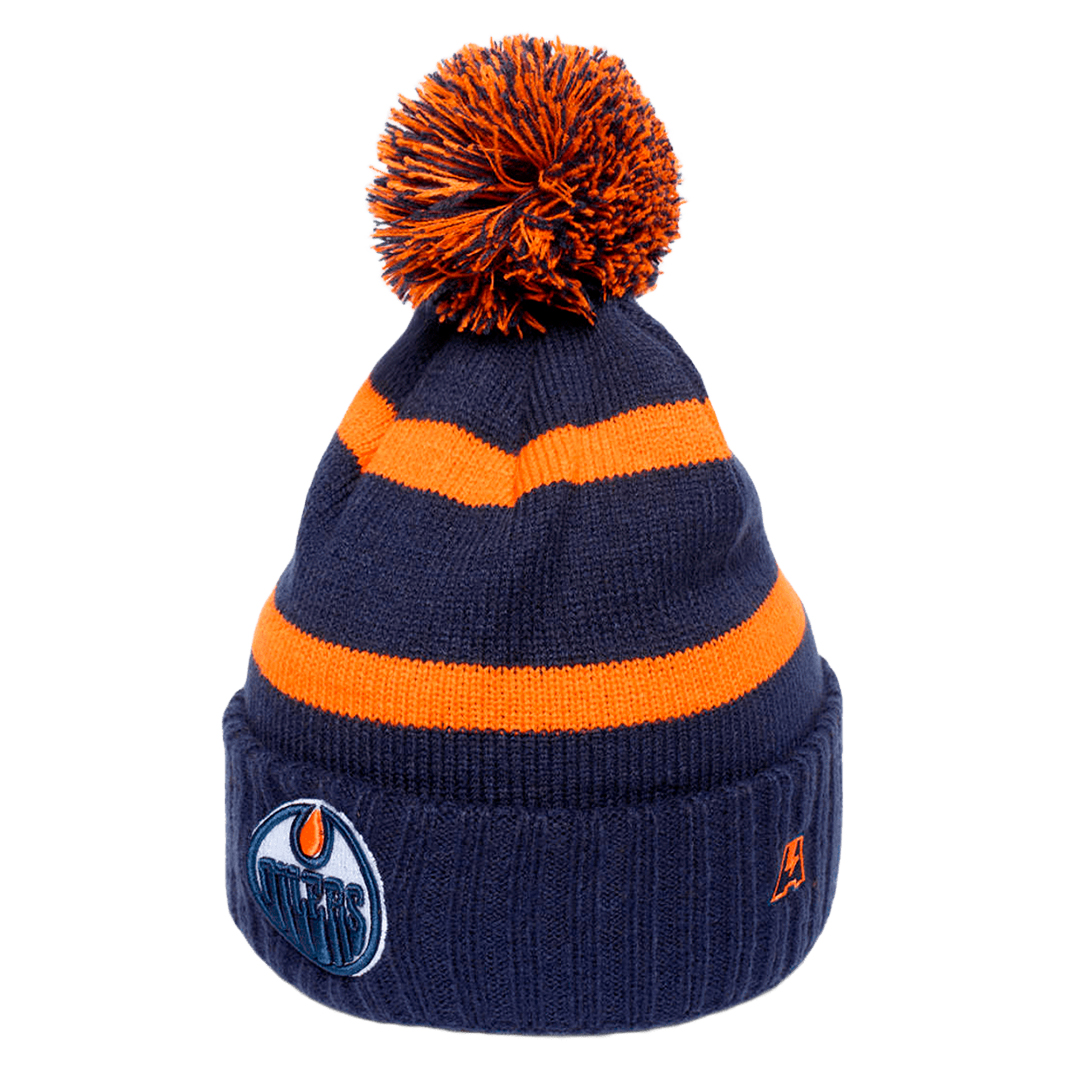 Купить Шапка "NHL Edmonton Oilers" с помпоном темно-синяя-оранжевая 55-58 в Казахстане — Hockey1.kz