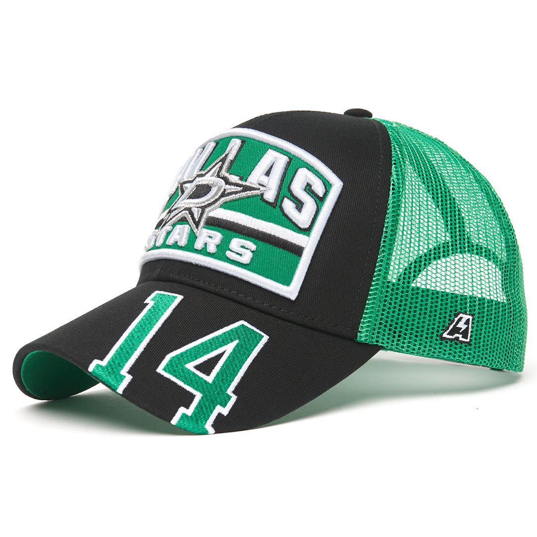 Бейсболка "NHL Dallas Stars" №14 черно-зеленая с сеткой 55-58