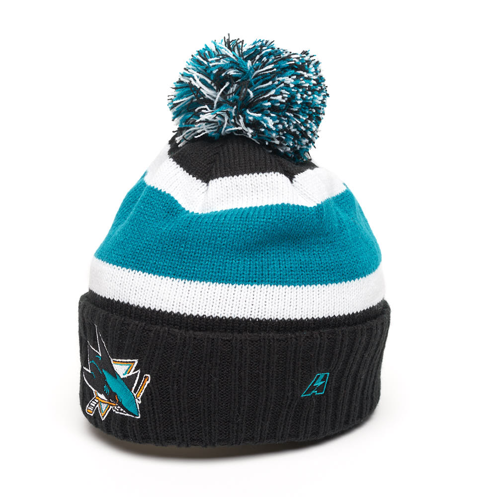 Шапка "NHL San Jose Sharks" с помпоном с вышивкой черно-зеленая-белая