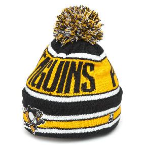 Шапка "NHL Pittsburgh Penguins" подростковая с помпоном черно-желтая