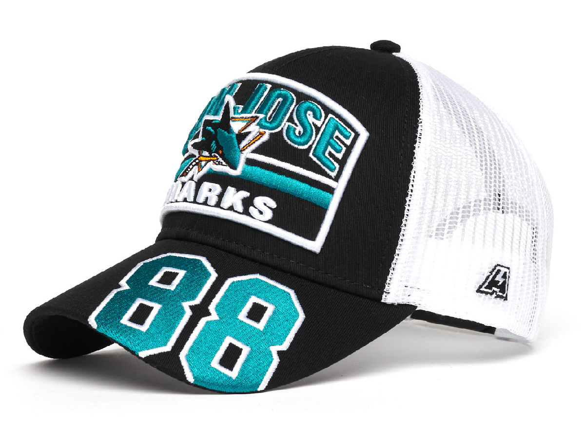 Бейсболка "NHL San Jose Sharks" №88 черно-белая с сеткой 55-58