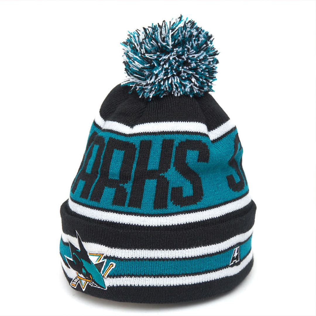 Купить Шапка "NHL San Jose Sharks" с помпоном черно-бирюзовая 55-58 в Казахстане — Hockey1.kz