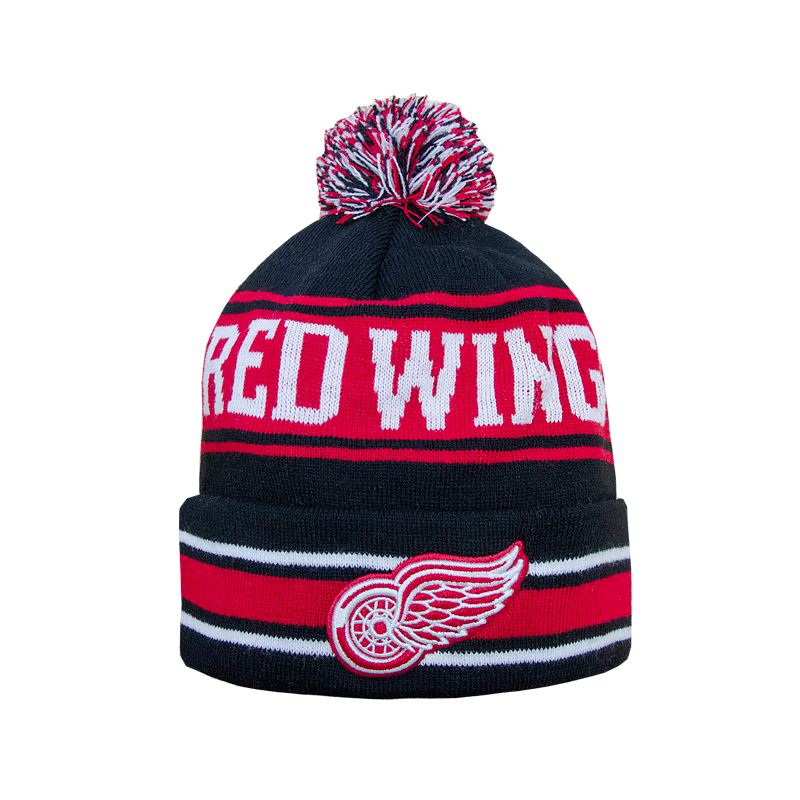 Шапка "NHL Detroit Red Wings" с помпоном с вышивкой красно-черная
