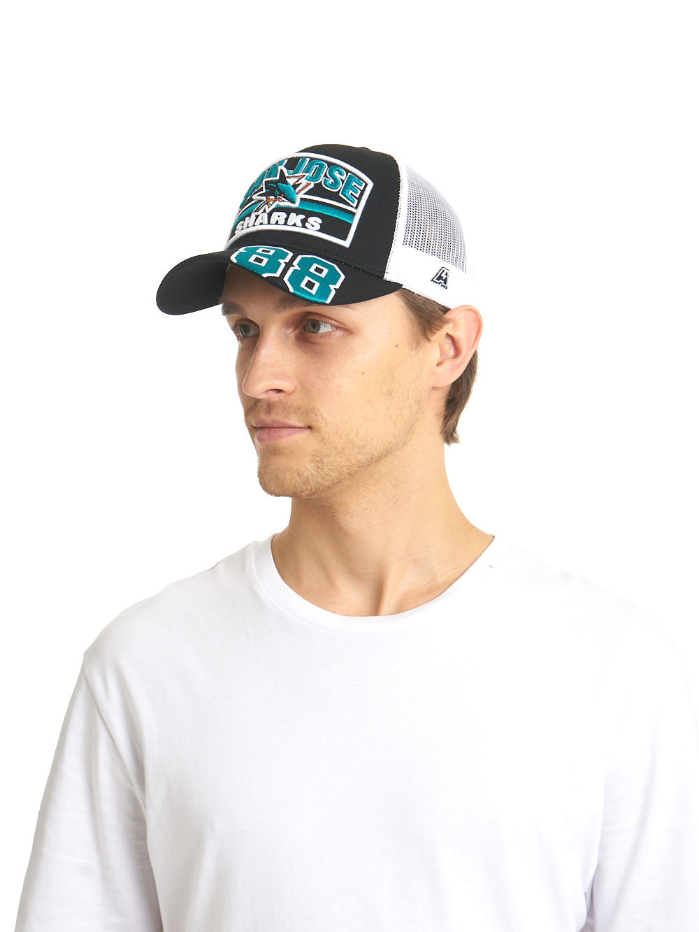 Бейсболка "NHL San Jose Sharks" №88 черно-белая с сеткой 55-58