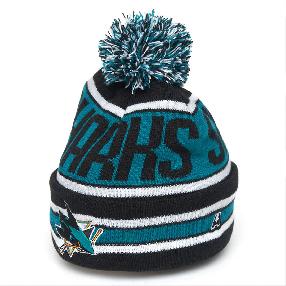 Шапка "NHL San Jose Sharks" подростковая с помпоном черно-бирюзовая