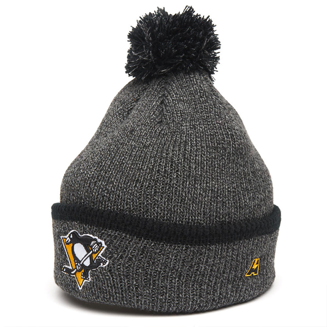 Купить Шапка "NHL Pittsburgh Penguins" с помпоном с вышивкой серая в Казахстане — Hockey1.kz