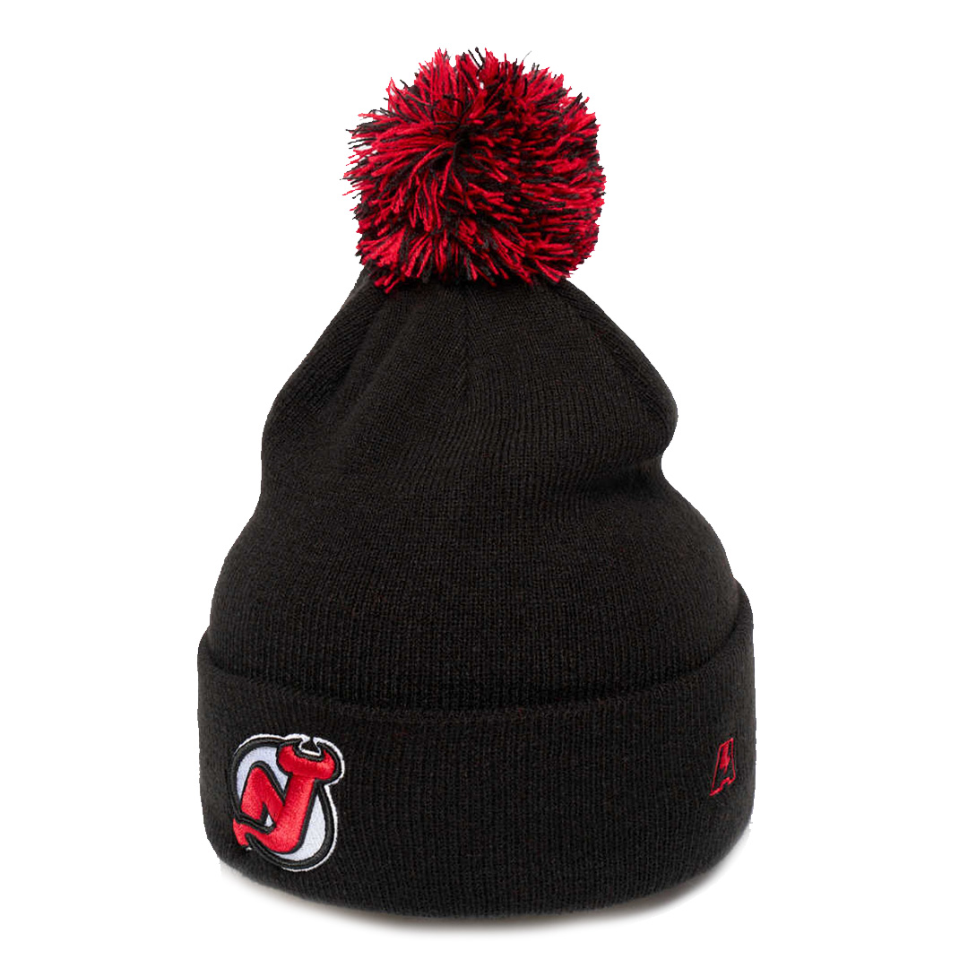 Купить Шапка "NHL New Jersey Devils" с помпоном черно-красная 55-58 в Казахстане — Hockey1.kz