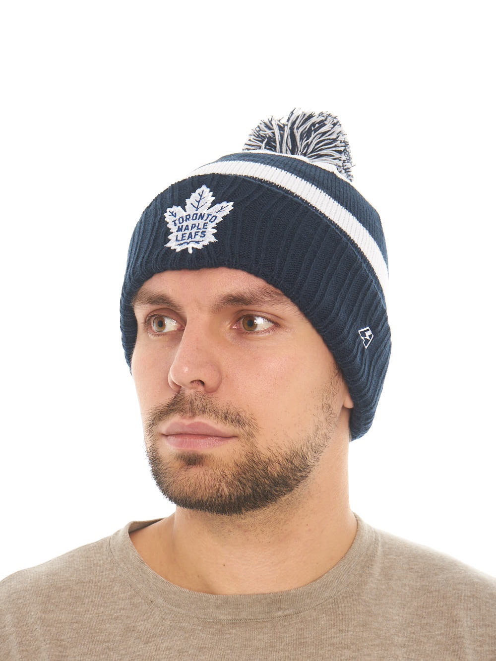 Шапка "NHL Toronto Maple Leafs" с помпоном с вышивкой сине-белая