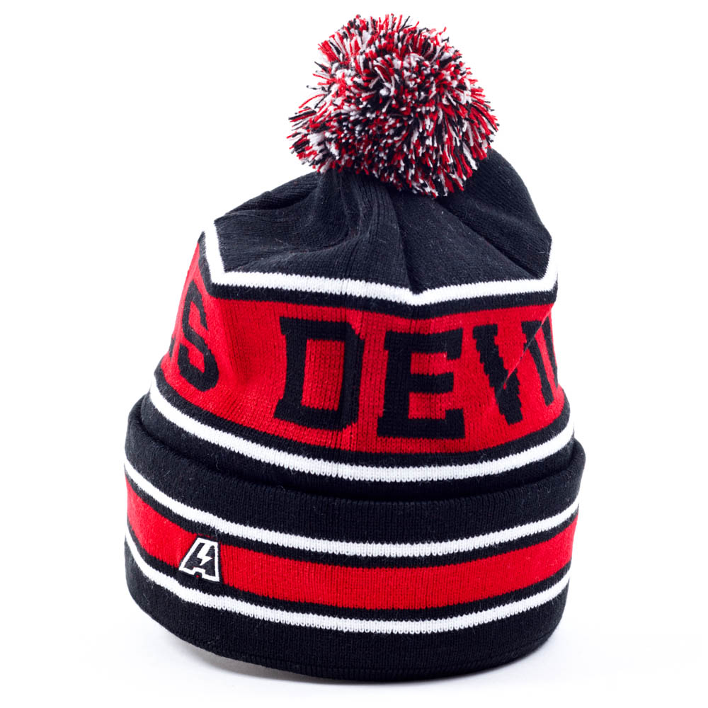 Шапка "NHL New Jersey Devils" с помпоном с вышивкой черно-красная
