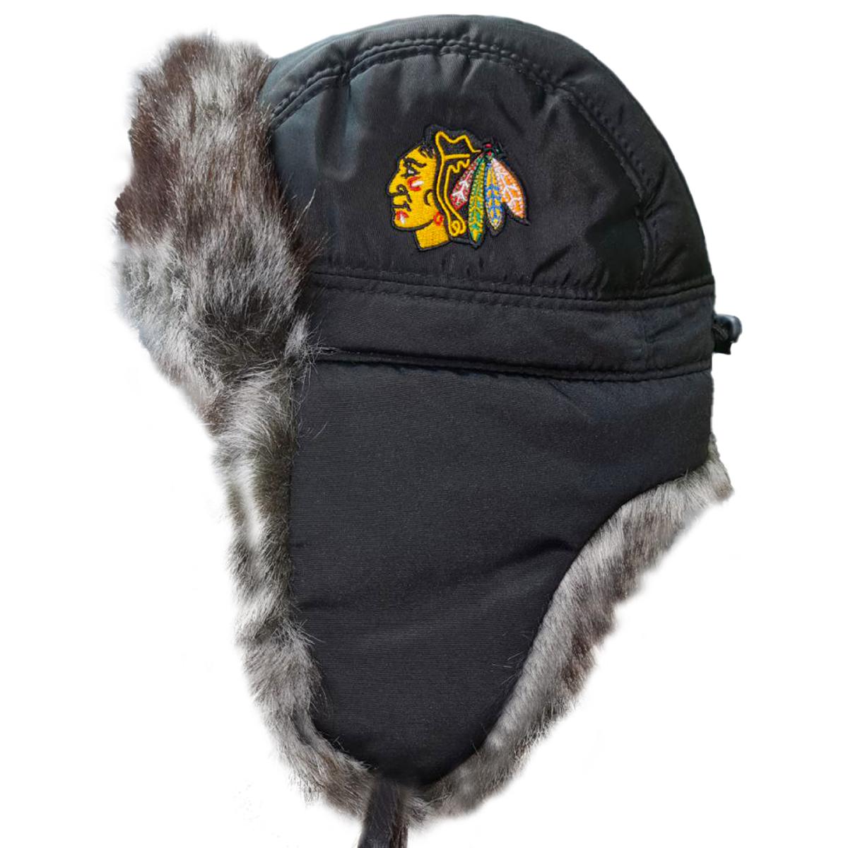 Шапка-ушанка NHL Chicago Blackhawks черная